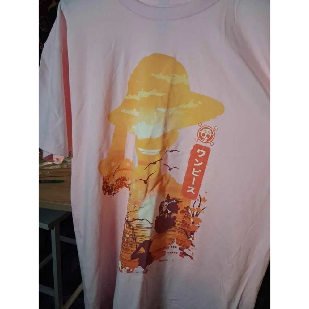 One Piece Luffy Silhouette Graphic Tee Pink Mens XL Anime Thousand Sunny T-Shirt